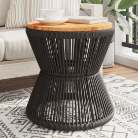 Coffee Table with Wire Base Black Ø 17.7"x17.3" Solid Wood Acacia