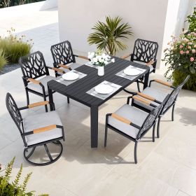 7-PCs Outdoor Patio Aluminum Furniture Set, with 4 Dining Chairs & 2 Swivel Rockers Sunbrella Fabric Cushioned, Nature-Inspired Branch-Like Backrest,
