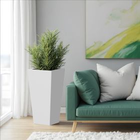 30" H Tall Mental Tapered Planter – Large Outdoor & Indoor Garden Plant Pot with Drainage Hole and Rubber Plug, Stylish Burnished White Finish for Hom