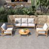 Direct Wicker 4-Piece Patio Conversation Set with Cushions and Coffee Table, Solid Acacia Wood Outdoor Sectional Sofa