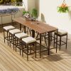 GO 10-Piece Outdoor Acacia Wood Bar Height Table And Eight Stools With Cushions, Garden PE Rattan Wicker Dining Table, Foldable Tabletop, High-Dining