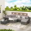 8 Piece Outdoor Patio Sofa Set, Sectional L- Shaped Patio Furniture Wicker Patio Conversation Set with Curved Sofa Ottoman & Glass Top Table for Backy