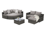8 Piece Outdoor Patio Sofa Set, Sectional L- Shaped Patio Furniture Wicker Patio Conversation Set with Curved Sofa Ottoman & Glass Top Table for Backy