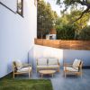 Direct Wicker Outdoor 4-Piece Acacia Wood Furniture Set, All-Weather Patio Sectional Sofa Set with Coffee Table, Gray & Natural