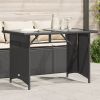 Patio Table with Glass Top Black 43.3"x26.8"x27.6" Poly Rattan