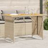 Patio Table with Wooden Top Beige 43.3"x26.8"x27.6" Poly Rattan