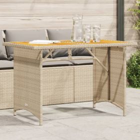 Patio Table with Wooden Top Beige 43.3"x26.8"x27.6" Poly Rattan