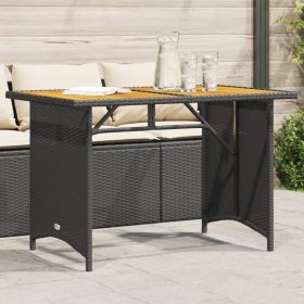Patio Table with Wooden Top Black 43.3"x26.8"x27.6" Poly Rattan