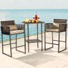 Outdoor 3 Piece Patio Bar Set, Bar Height Bistro Table Set for 2 People, High Top Wicker Bar Stools and Table Outdoor Bar Set with Cushions and Pillow