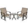 Outsunny 3 Piece Outdoor Glider Chair with Coffee Table Bistro Set, 2 Patio Rocking Swing Chairs with Breathable Sling Fabric, Glass Tabletop, for Bac