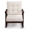 Outdoor Wood Rocking Chair with Detachable Washable Cushions, Patio Rocker with Inclined Backrest, Solid Fir Wood Rocker for Patio Porch Backyard Balc