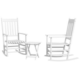 Outsunny Outdoor Rocking Chair Set of 2 with Side Table, Patio Wooden Rocking Chair with Smooth Armrests, High Back for Garden, Balcony, Porch, Suppor