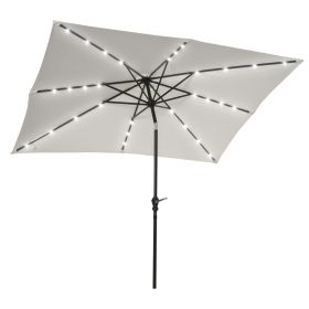 Outsunny 9' x 7' Solar Umbrella, LED Lighted Patio Umbrella for Table or Base with Tilt & Crank, Outdoor Umbrella for Garden, Deck, Backyard, Pool, Be