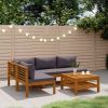 5 Piece Patio Lounge Set with Cushion Solid Acacia Wood