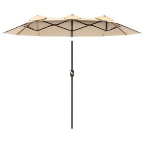 Double Sided Patio Umbrella, 9.5' Large Outdoor Market Umbrella with Push Button Tilt and Crank, 3 Air Vents and 12 Ribs, for Garden, Deck, Pool, Brow