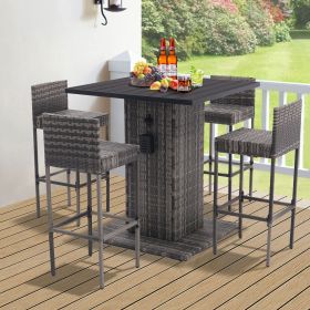 5-Piece Outdoor Conversation Bar Set,All Weather PE Rattan and Steel Frame Patio Furniture With Metal Tabletop and Stools for Patios, Backyards, Porch