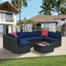 Patio Furniture PE Wicker & Tempered Glass Table