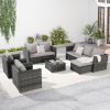 5 Piece Patio Furniture Set,Outdoor Wicker Rattan Sofa Conversation Set All Weather Patio Sectional Sofa Set with Glass Table, Cushions and Pillows fo