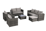 5 Piece Patio Furniture Set,Outdoor Wicker Rattan Sofa Conversation Set All Weather Patio Sectional Sofa Set with Glass Table, Cushions and Pillows fo