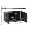 Outsunny PE Rattan Outdoor Bar Table, Outdoor Kitchen Island with 2-Tier Shelf & Cabinet, Patio Serving Cart with Glass Top, Handles