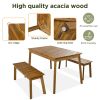 3 Pieces Acacia Wood Table Bench Dining Set For Outdoor & Indoor Furniture With 2 Benches, Picnic Beer Table for Patio, Porch, Garden, Poolside, Natur