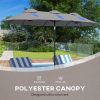 Double Sided Patio Umbrella, 9.5' Large Outdoor Market Umbrella with Push Button Tilt and Crank, 3 Air Vents and 12 Ribs, for Garden, Deck, Pool, Gray