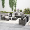 5 Piece Patio Furniture Set,Outdoor Wicker Rattan Sofa Conversation Set All Weather Patio Sectional Sofa Set with Glass Table, Cushions and Pillows fo