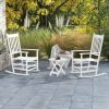 Outsunny Outdoor Rocking Chair Set of 2 with Side Table, Patio Wooden Rocking Chair with Smooth Armrests, High Back for Garden, Balcony, Porch, Suppor