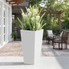 30" H Tall Mental Tapered Planter – Large Outdoor & Indoor Garden Plant Pot with Drainage Hole and Rubber Plug, Stylish Burnished White Finish for Hom