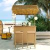 GO Hawaiian-style Bar Height Patio Set with PE Grass Canopy, Outdoor Bar Table and Stools with Adjustable Feet, Acacia Wood Top, for Dining and Drinki