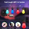 48FTColor Changing Outdoor String Lights , Dimmable String Lights for Outside Waterproof with 16 Shatterproof LED Bulbs, Remote Control Patio Lights f