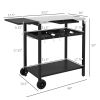 Outsunny Outdoor Bar Cart with Stainless Steel Tabletop, Kitchen Island with Wheels, 2 Tiers & Seasoning Shelf, Patio Serving Cart with Hooks, Towel &