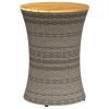 Patio Side Table Drum Shape Gray Poly Rattan and Solid Wood