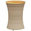 Patio Side Table Drum Shape Beige Poly Rattan and Solid Wood