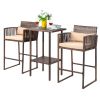 Outdoor 3 Piece Patio Bar Set, Bar Height Bistro Table Set for 2 People, High Top Wicker Bar Stools and Table Outdoor Bar Set with Cushions and Pillow
