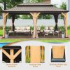 12'x20' Hardtop Gazebo, Outdoor Cedar Wood Frame Canopy with Galvanized Steel Double Roof, Outdoor Permanent Metal Pavilion with Curtains and Netting