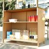 GO Hawaiian-style Bar Height Patio Set with PE Grass Canopy, Outdoor Bar Table and Stools with Adjustable Feet, Acacia Wood Top, for Dining and Drinki