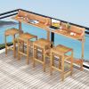 3 Pieces Patio Acacia Wood Bar Table Set with Footrest Curved Wood Seat
