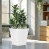 22" H Tall Mental Tapered Planter – Large Outdoor & Indoor Garden Plant Pot with Drainage Hole and Rubber Plug, Stylish Burnished White Finish for Hom