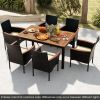 7 Pieces Rattan Patio Dining Set with Stackable Chairs and Umbrella Hole