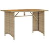 Patio Table with Wooden Top Beige 43.3"x26.8"x27.6" Poly Rattan