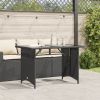 Patio Table with Glass Top Black 43.3"x26.8"x27.6" Poly Rattan
