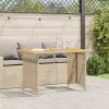 Patio Table with Wooden Top Beige 43.3"x26.8"x27.6" Poly Rattan