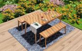 3 Pieces Acacia Wood Table Bench Dining Set For Outdoor & Indoor Furniture With 2 Benches, Picnic Beer Table for Patio, Porch, Garden, Poolside, Natur