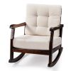 Outdoor Wood Rocking Chair with Detachable Washable Cushions, Patio Rocker with Inclined Backrest, Solid Fir Wood Rocker for Patio Porch Backyard Balc