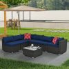 Patio Furniture PE Wicker & Tempered Glass Table