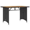 Patio Table with Wooden Top Black 43.3"x26.8"x27.6" Poly Rattan