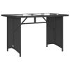 Patio Table with Glass Top Black 43.3"x26.8"x27.6" Poly Rattan