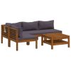 5 Piece Patio Lounge Set with Cushion Solid Acacia Wood