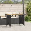 Patio Table with Wooden Top Black 43.3"x26.8"x27.6" Poly Rattan